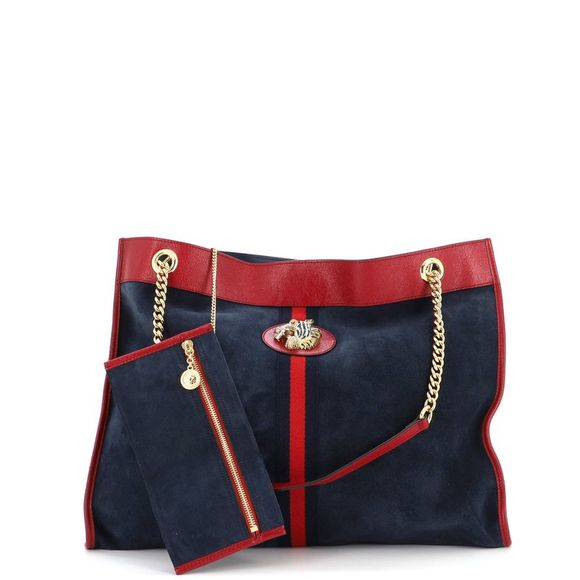 Gucci Rajah Chain Tote Suede Large Blue - Picture 2 of 7